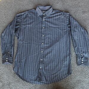 Thomas Dean Navy Striped Dress Shirt